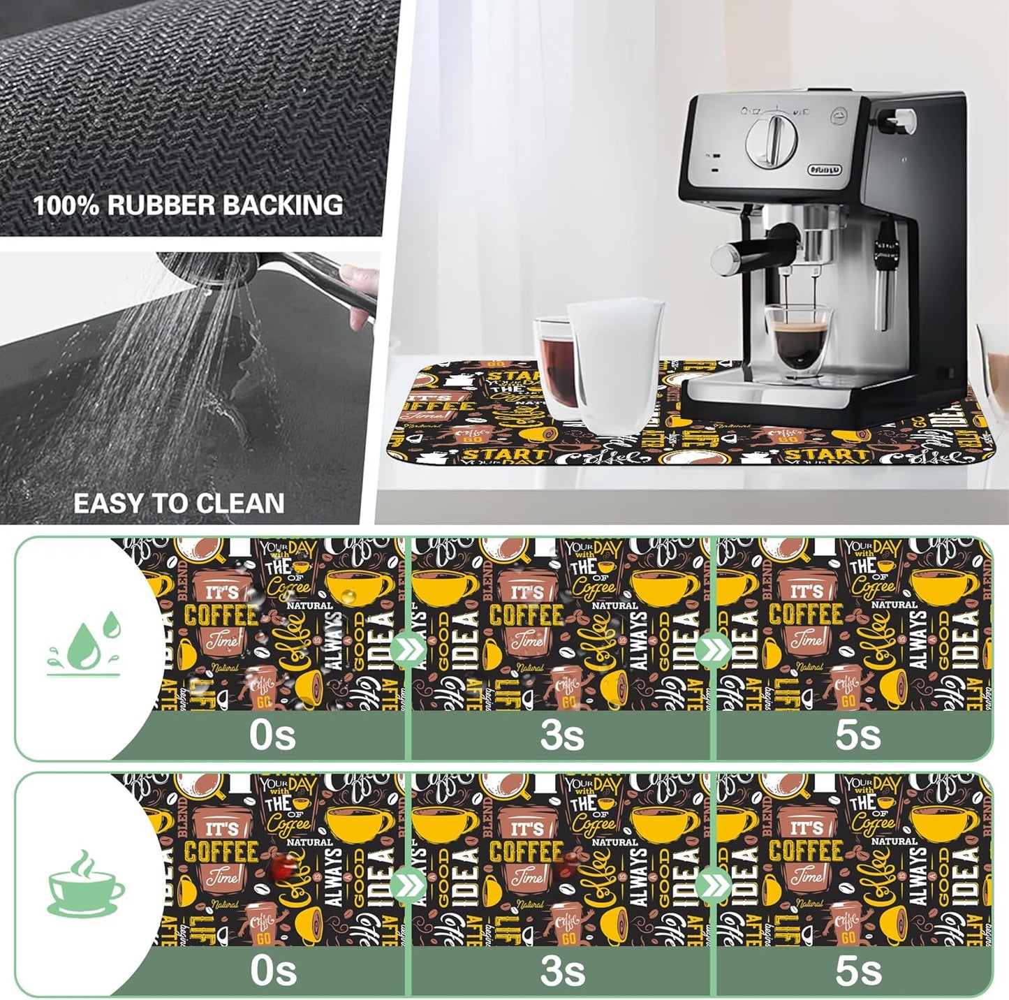 Coffee Dish Drying Mat,16"X24" Absorbent Fast Dish Drying Mat for Kitchen Counter Pot and Pan, Kitchen Accessories