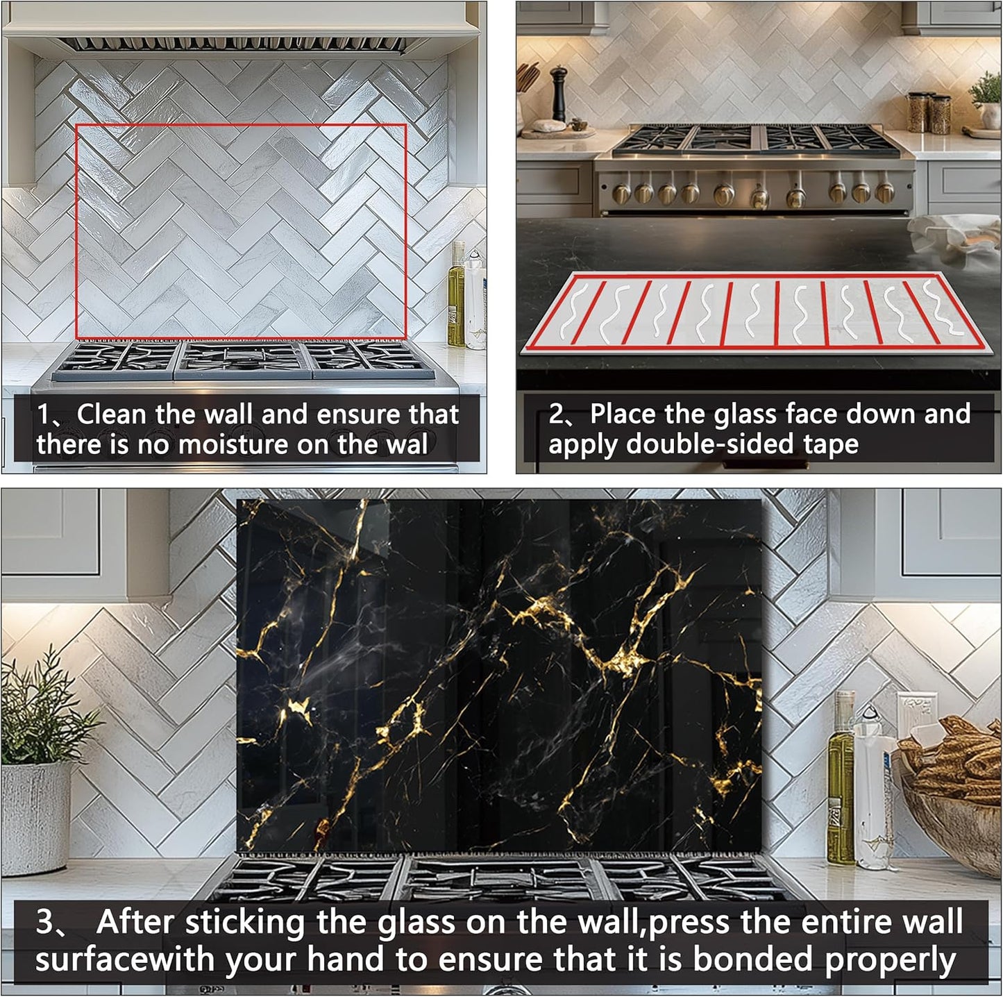 DAIFURONGE Tempered Glass Backsplash For Kitchen Behind Stove,Black Marbling Stove Backsplash Top Cover,Easy to Clean Glass Splashback, Sink Cover Splash Guard,Home Kitchen Wall Decor (30"x20"(76.2x50.8cm))