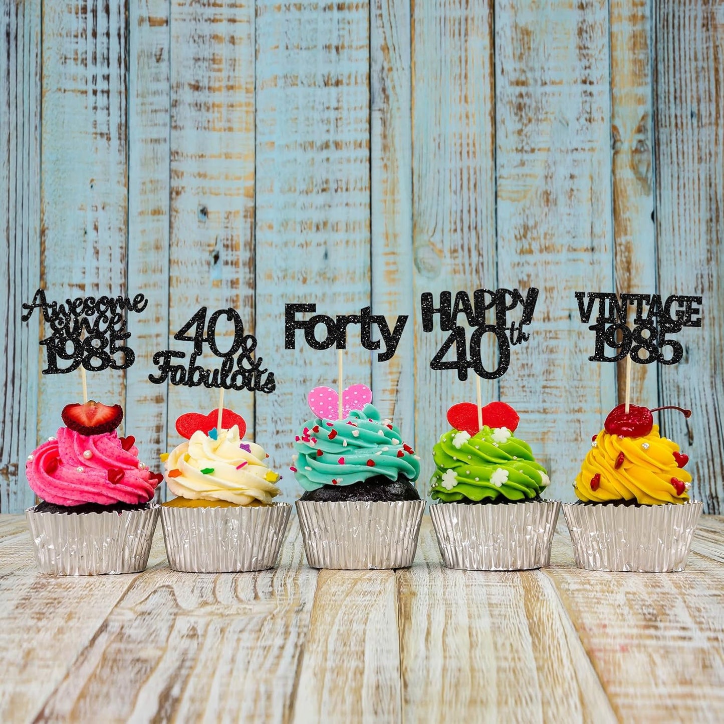 Gyufise 30Pcs Black Glitter Vintage 1985 Cupcake Toppers Awesome Since 1985 Cake Decorations Cheers to 40 Fabulous Forty Cupcake Picks 40th Birthday Wedding Anniversary Party Cake Decorations Supplies