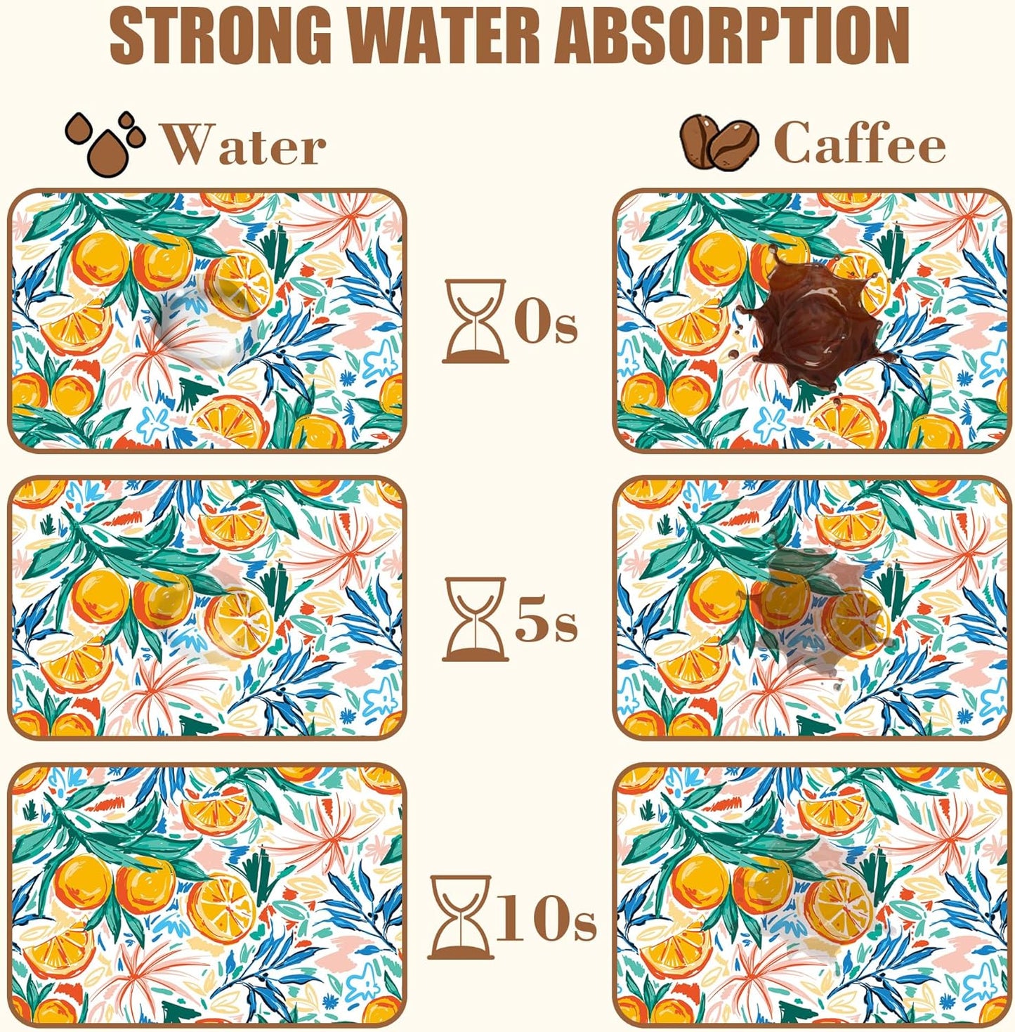 Dish Drying Mat Fruit Orange and Leaves Coffee Bar Mat for Countertop Absorbent Coffee Mat Rubber Backed Hide Stain Dish Drainer Rack Mat Coffee Maker Coffee Pot Dining Room Decor 15.7 x 23.6 Inch