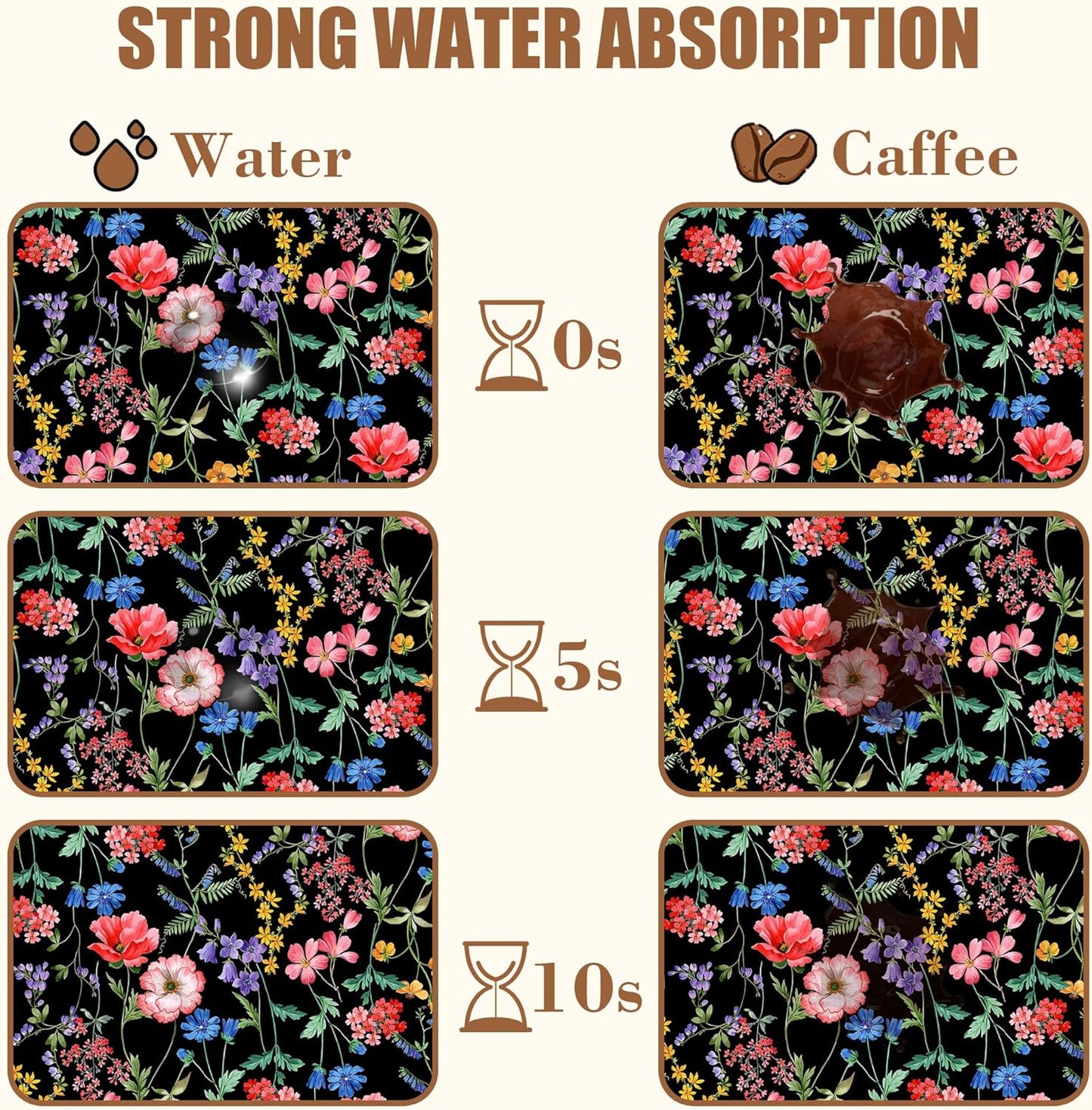 Beautiful Flowers Dish Drying Mat for Kitchen Counter Coffee Mat Hide Stain Absorbent Rubber Backed Drying Rack Pad Espresso Machine Coffee Bar Accessories 15.7 x 23.6 Inch