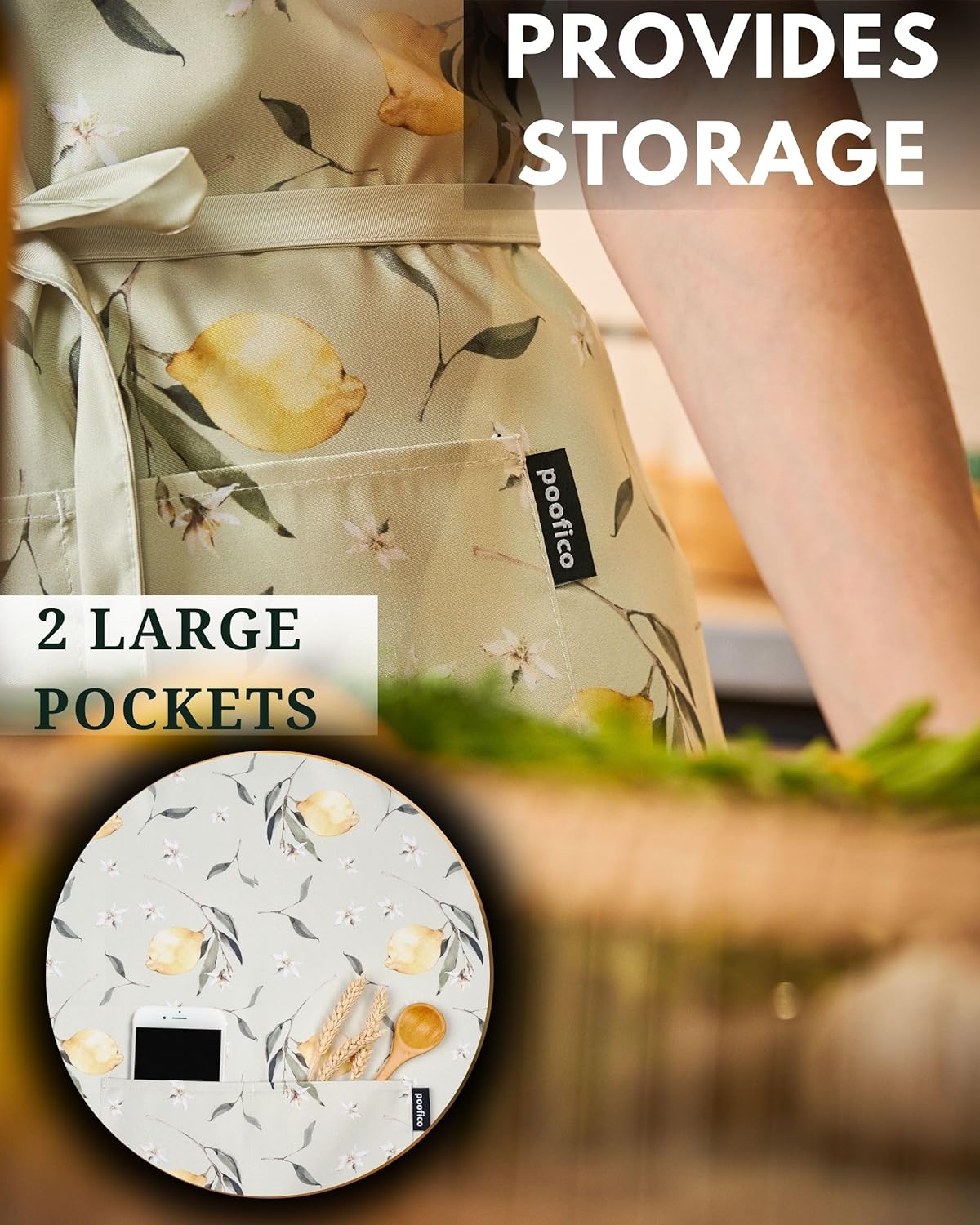 Premium Adjustable Cooking Aprons for Women with Pockets| Poly-Cotton Waterproof Kitchen Apron| Cute Floral Design, Long Ties