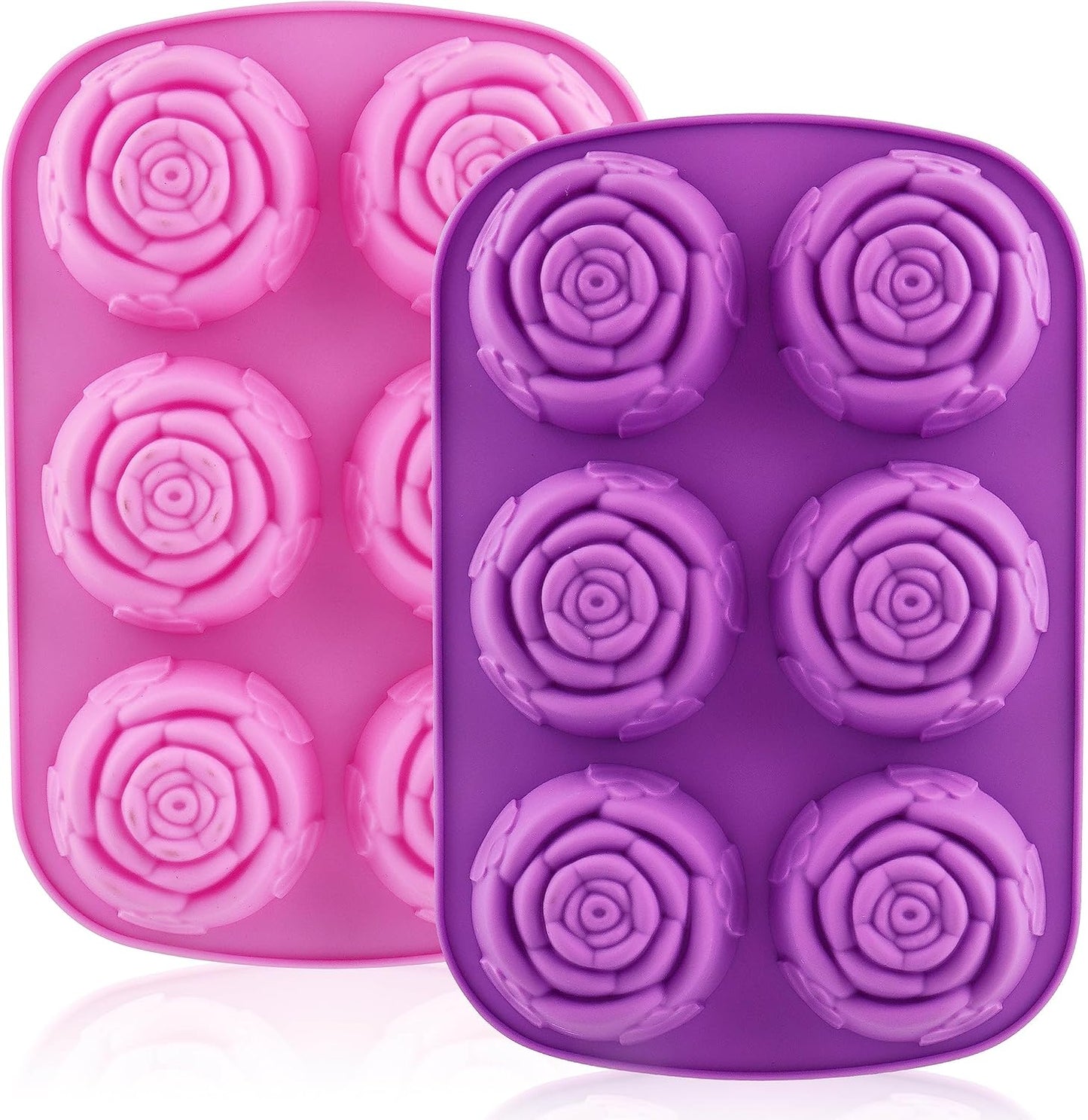 Rose Silicone Molds - 2 Pack Handmade Large Rose Flower Soap Mold - Food Grade DIY Bar Mould for 3D Soap, Mousse, Muffin, Cake, Chocolate, Jelly, Resin, Candle - Just Pop Out & Dishwasher Safe