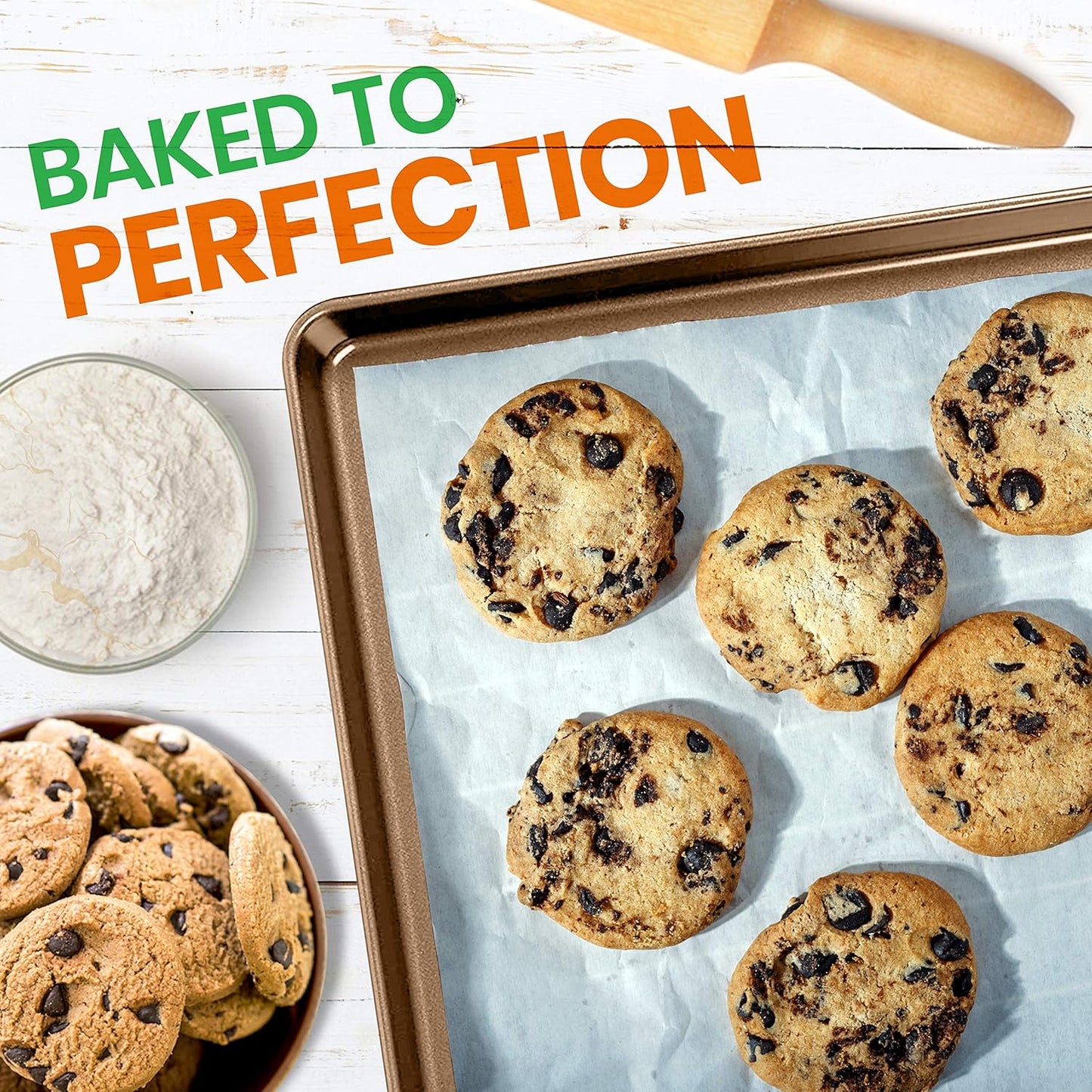 NutriChef 2-Piece Nonstick XL Cookie Sheets for Baking - 22" x 16" Extra Large Carbon Steel Oven Baking Trays - Non Stick Coating, Stackable Baking Pans, NCLGBP28
