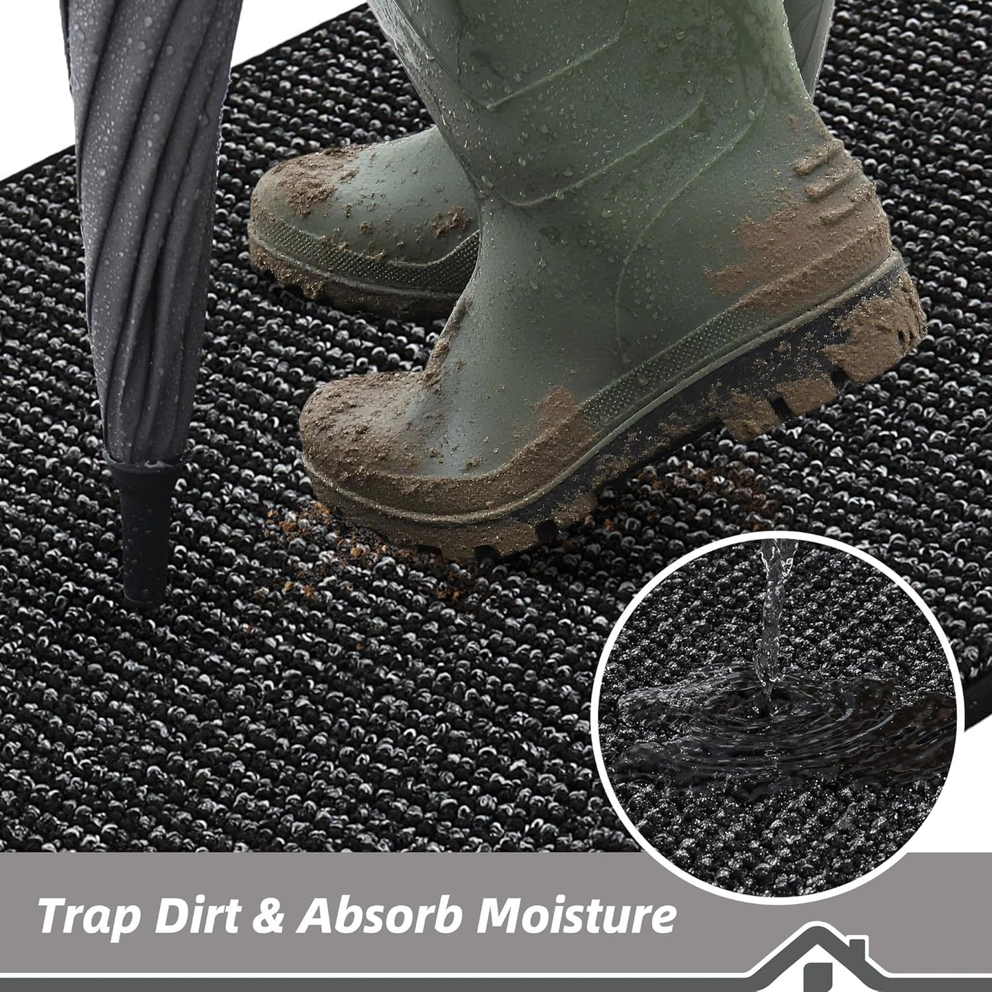 BEQHAUSE Dirt Trapper Door Mat 24" x 60", Non-Slip Washable Doormats Entrance Mat, Dirt Resistant and Absorbent Welcome Mat, Low Profile Floor Mats for Front Back Door and Entryway, Black