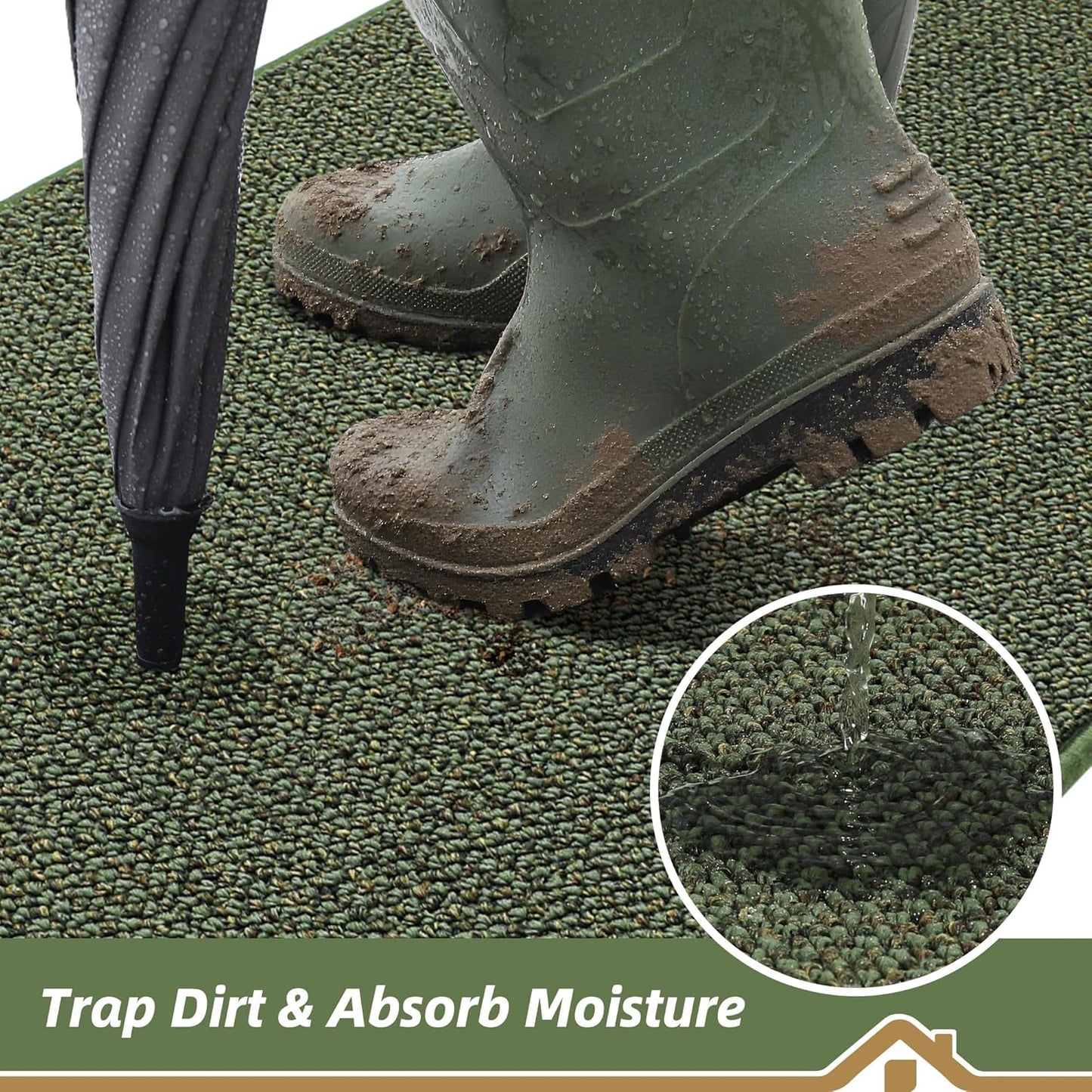 BEQHAUSE Dirt Trapper Door Mat 20" x 32", Non-Slip Washable Doormats Entrance Mat, Dirt Resistant and Absorbent Welcome Mat, Low Profile Floor Mats for Front Back Door and Entryway, Green