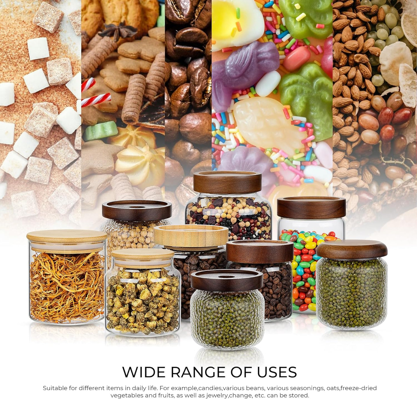 1PC Small Glass Storage Jars with Airtight Lids, 18 fl oz (550ml) coffee container with Wooden Lid, Glass Pantry Canister for Beans, Rice, Sugar and etc