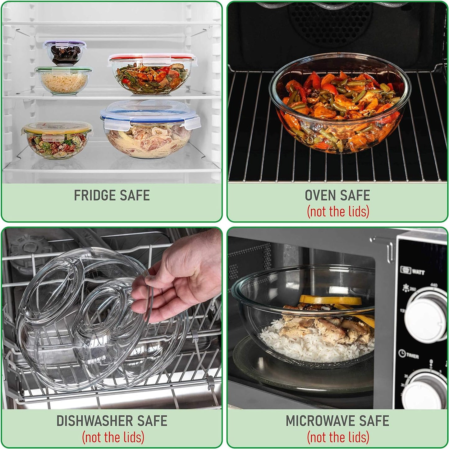 Set of 5 Stackable Space-Saving Nesting Glass Bowls with BPA Free Lids for Foodprep, Storage, Baking, Mixing & Cooking, Microwave Safe - Durable Inert Borosilicate Glass