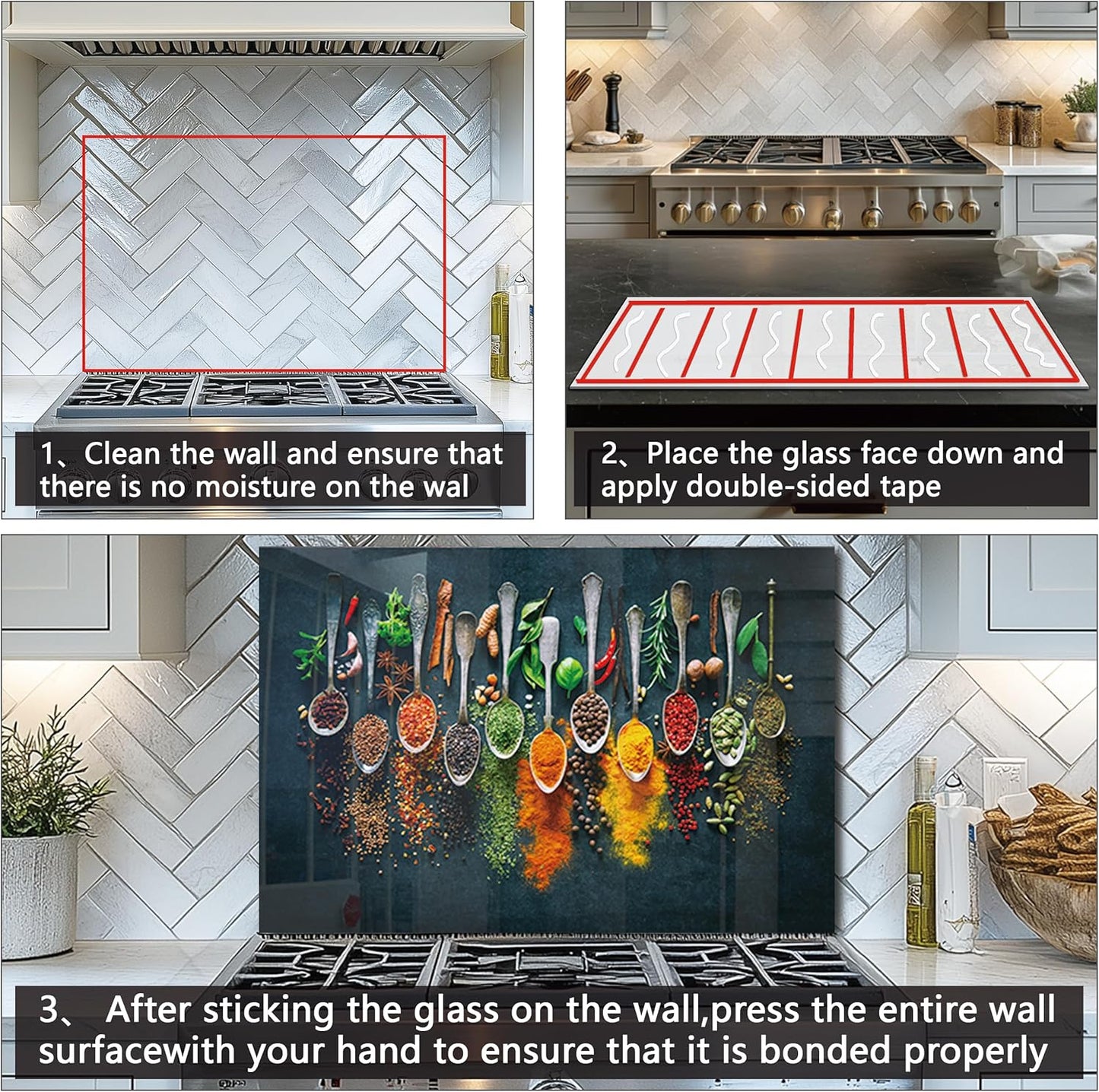 DAIFURONGE Spice Tempered Glass Backsplash For Kitchen Behind Stove,Stove Backsplash Top Cover,Easy to Clean Glass Splashback, Sink Cover Splash Guard,Home Kitchen Wall Decor (27.56"x19.69"(70x50cm))