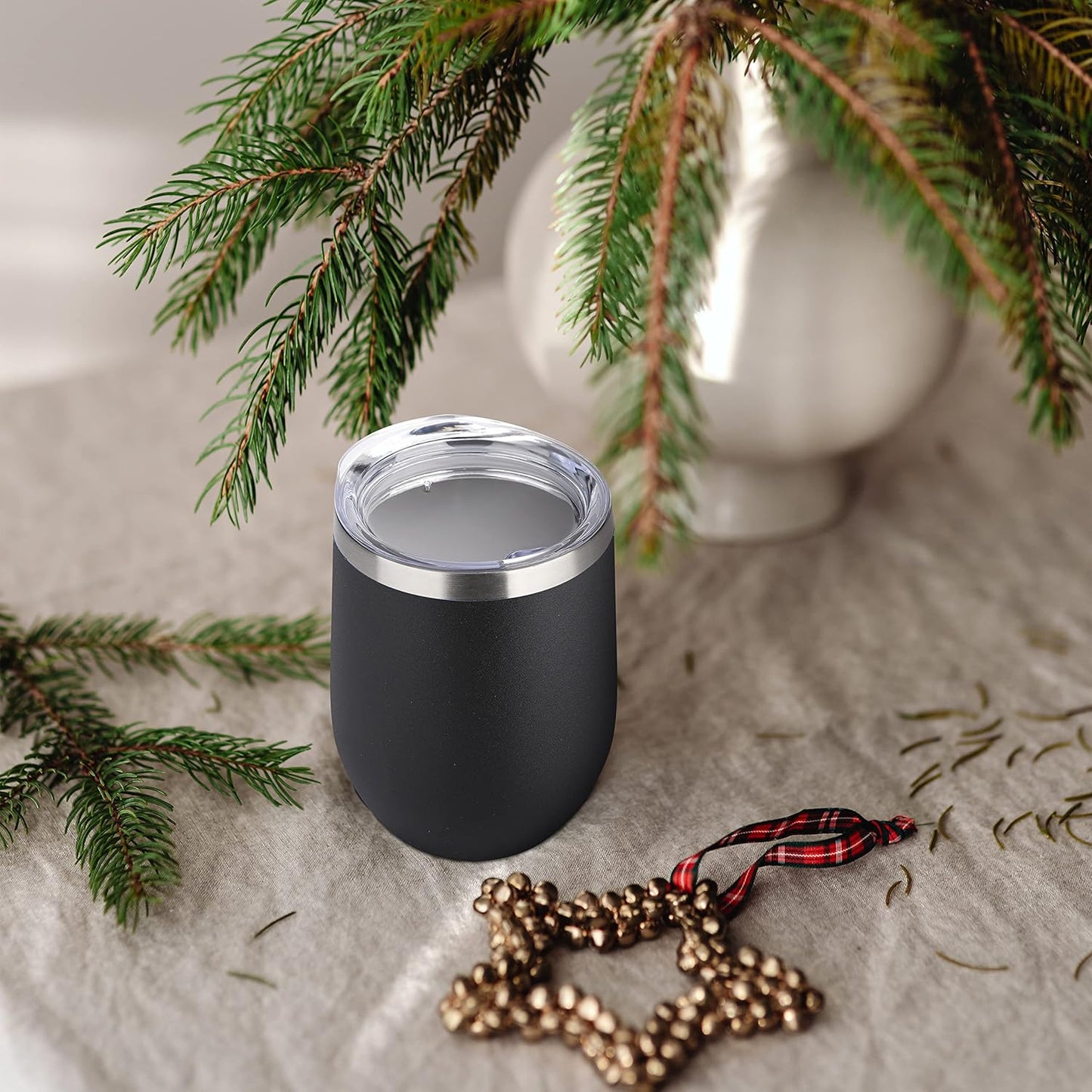 DOMICARE Stainless Steel Wine Tumbler Bulk with Lid, Personalized Insulated Tumblers Set, 12oz Travel Coffee Cups Pack of 1, Black