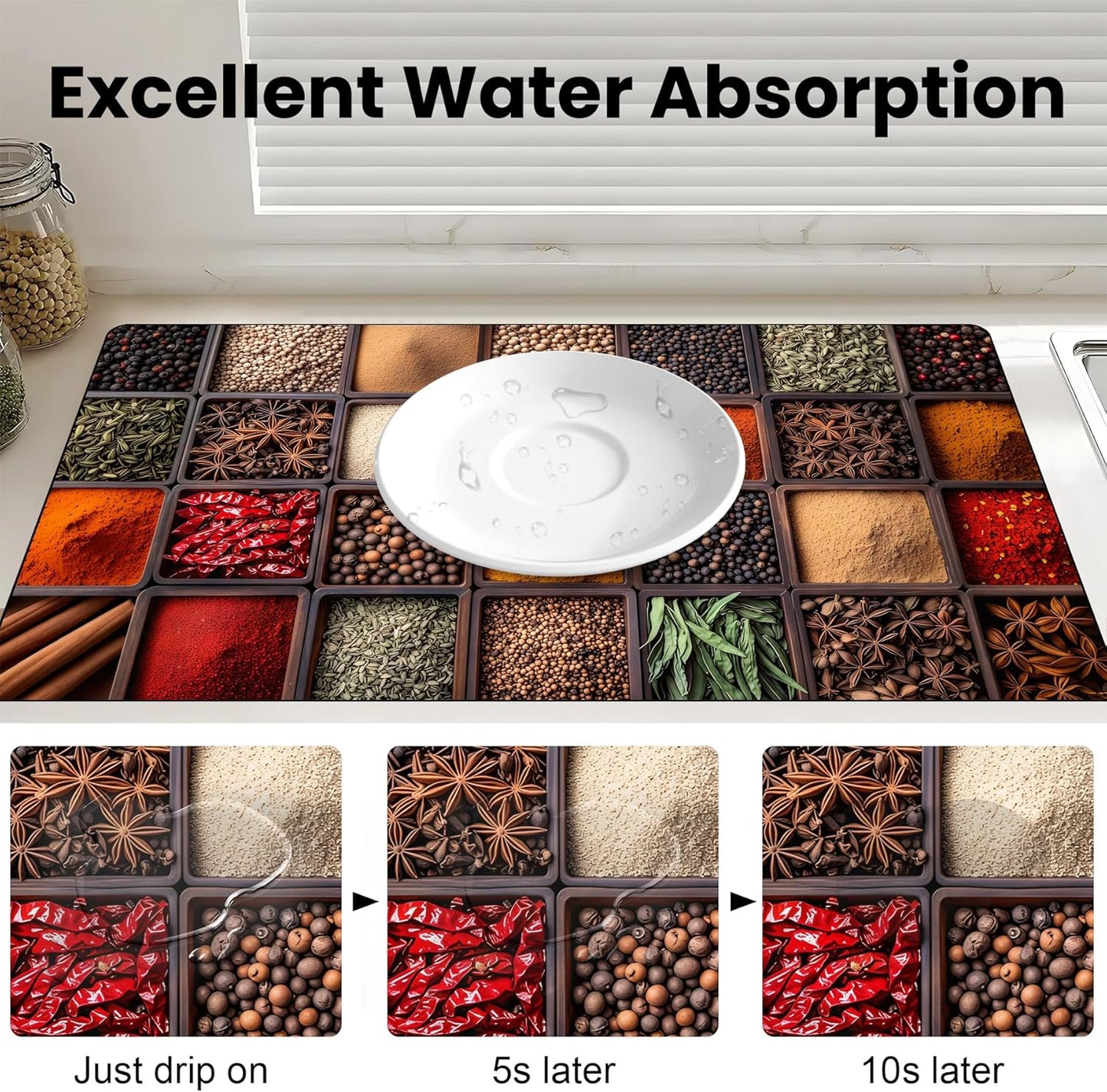 17"x 32" Coffee Bar Mat, Spices Absorbent Dish Drying Mat Cuttable Hide Stain Draining Table Pad for Kitchen Counter, Coffee Bar Accessories