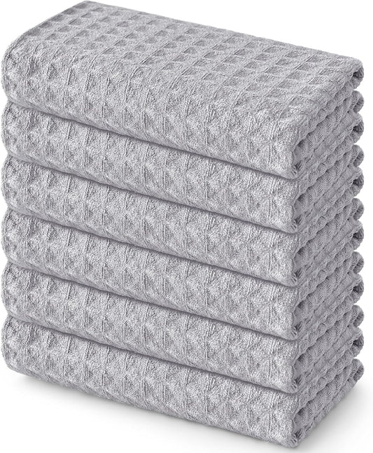 Homaxy Microfiber Waffle Weave Kitchen Towels, 16 x 28 Inch Ultra Absorbent and Solid Color Dish Towels, 6 Pack, Grey