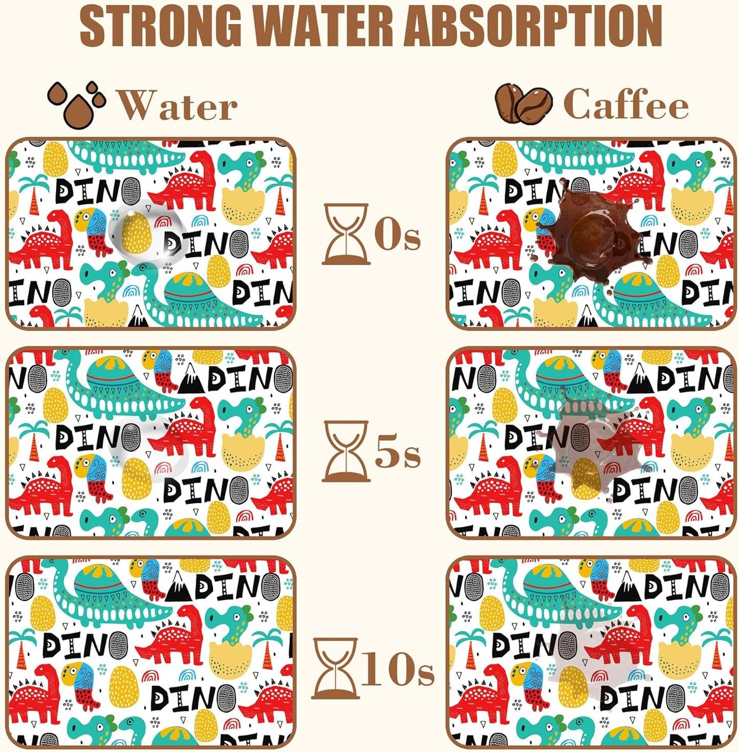 Dinosaur with Palms and Eggs Coffee Mat Absorbent Dish Drying Mat for Kitchen Counter Hide Stain Rubber Backed Coffee Bar Accessories Fit Under Espresso Machine Dish Drainer, 15.7 x 23.6 Inch