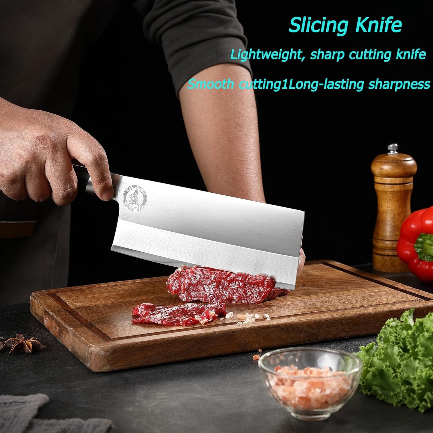 Kitory 7" Lightweight Meat Cleaver, Chinese Chef Knife for Slicing & Chopping (No Bones)- German High Carbon Steel - Ergonomic Pakkawood Handle - Ideal for Women, 2024 Gift (Metadrop Series)