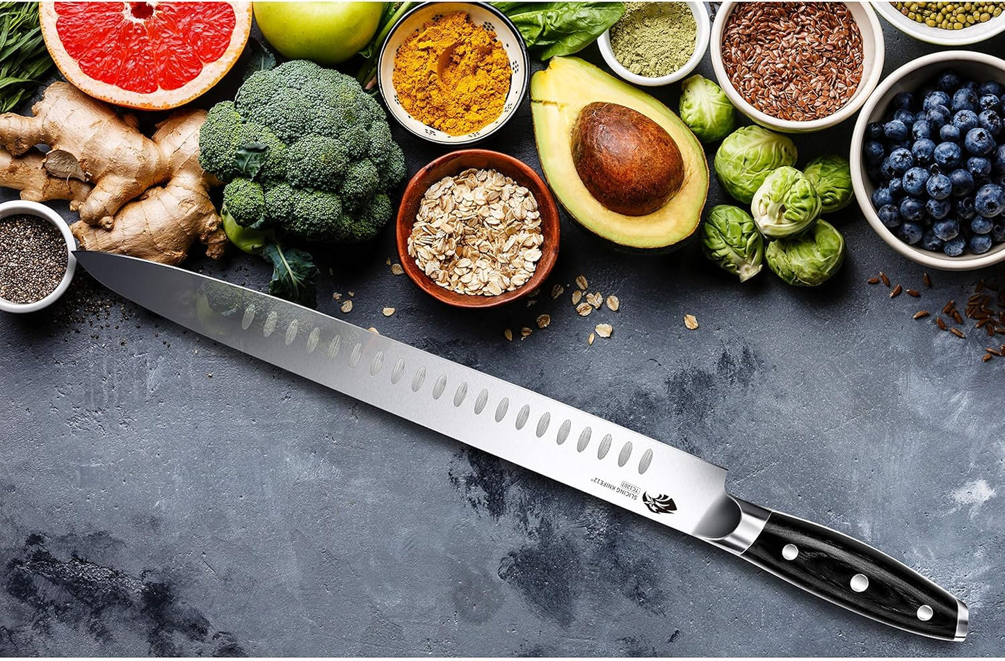 TUO Carving Knife - 12 Inch Brisket Carving Knife for Meat and Turkey - High Carbon German Steel - Pakkawood Handle with Gift Box - BLACK HAWK SERIES