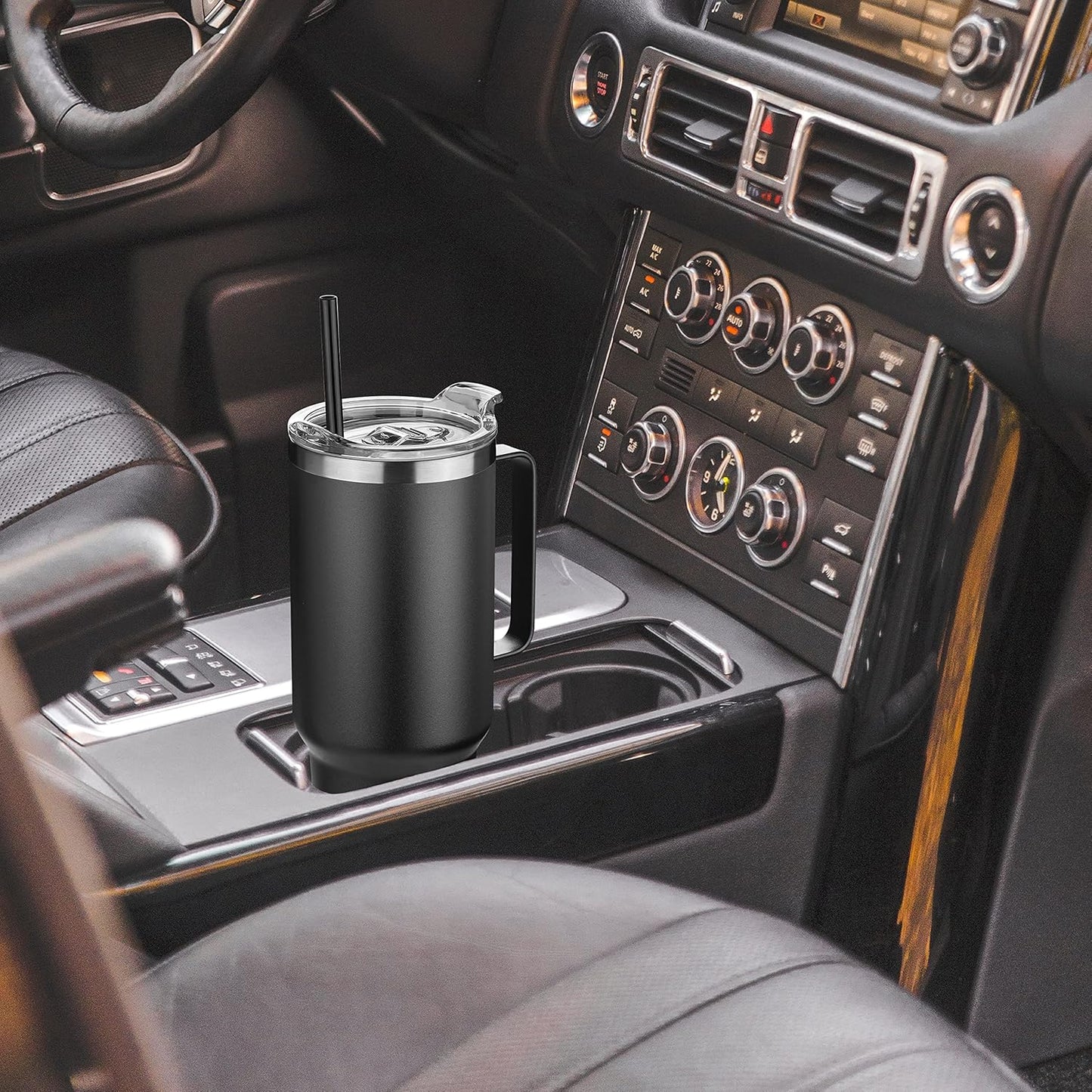 HASLE OUTFITTERS 40 oz Stainless Steel Tumbler with Handle, Vacuum Insulated Tumblers Bulk, Reusable Double Wall Travel Coffee Mug, Durable Powder Coated Water Bottles(Black, 4)